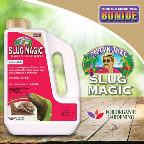 Captain Jack's Slug Magic Granules 3 Lbs Snail And Slug Killer For Organic Garden Use Pet Safe Formula packaging