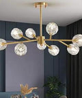 Sputnik Style Mid Century Crystal Chandelier With 9 Light K9 Crystal Globe Shades, Gold Brass Pendant in dining room view