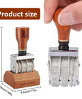 Dope Self Inking Roller Date Stamp Featuring Adjustable Day Month And Year Settings From 2025 To 2036 with wooden handle and size details.