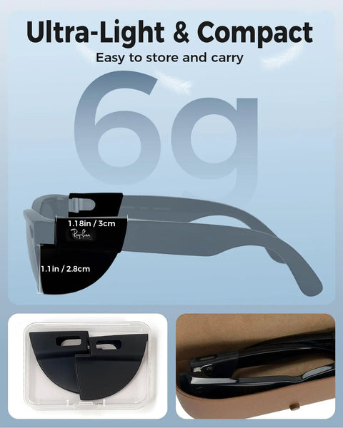 Ultra Light Silicone Side Shields For Ray Ban And Oakley Meta Wayfarer Glasses Anti Slip Light Blockers, 6g design shown in packaging