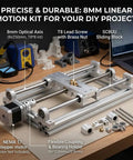 8x8 Lead Screw Shaft Kit With 304 Stainless Steel Guide Rods And SC8UU Bearing Blocks For 3D Printers And CNC Machines A Beefed Up Plug And Play High Strength Bundle With Nut Vertical Bearings Shaft Supports And Flexible Couplings shown with components on a table