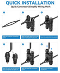 Step-by-step guide for quick installation of All In One Low Voltage Landscape Lights Kit With Quick Plug And Play Setup connectors.