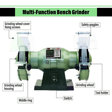 6 Inch Mini Bench Grinder Boasts Killer Dual Aluminum Oxide Wheels For Rapid Material Removal And Smooth Polishing Paired With A Rock Solid Guard
