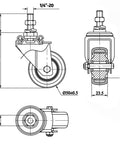 Technical diagram of 2 Inch Heavy Duty Stem Caster Wheels Set Of 4 With One Quarter Inch Twenty Threaded Swivel Casters, 600 Lb Total Static Load, Premium Polyurethane Wheels In Black, Replacement For Wire Shelves, Workbenches, Freezers And More.