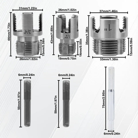 Three Piece Pipe Threading Tool Set Heavy Duty With Dual Function Internal And External Thread Cutter dimensions
