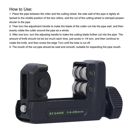 Pipe Cutter For Copper Aluminum PPR Thin Walled Tubes 4 To 28mm With Bearing Knob Adjustment showcasing blades and knob.