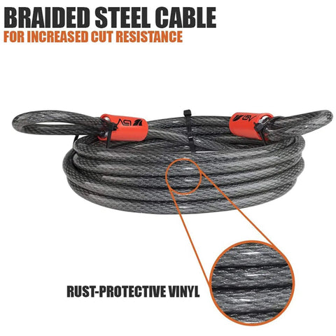 Heavy Duty 15Ft Security Cable With Loops Three Eighths Inch Braided Steel Weatherproof And Cut Resistant Lock Wire coiled