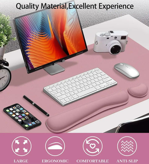 3 In 1 Large Keyboard And Mouse Pad Set With Ergonomic Wrist Rests, Waterproof Non Slip Base Desk Mat For Computer, Purple Pink Color, 31.5 Inch By 15.7 Inch, Ideal For Gaming And Office Use