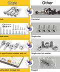 Comparison of All in One 710 Piece Stainless Steel Screw Nut Bolt Washer Kit with Black Case vs other kits, showing multiple benefits.
