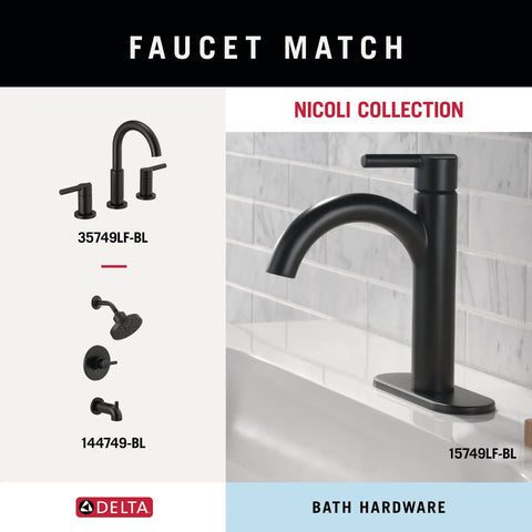 Slick Matte Black Faucet from Nicoli Collection with Towel Bar, Ring, Toilet Paper Holder, and Hook for Modern Farmhouse