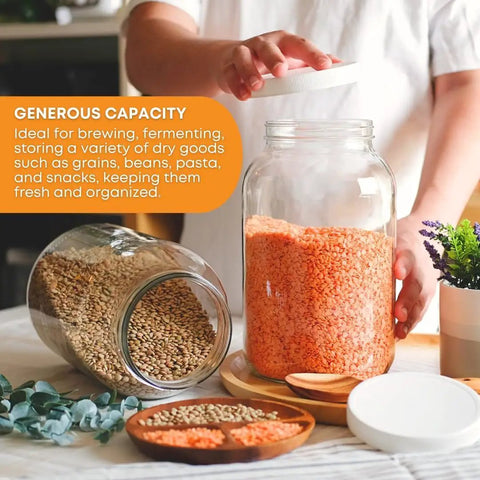1 Gallon Glass Jars Set With White Lids Eight Pack Wide Mouth Fermentation And Storage Jars Food Grade Glass For Kombucha Pickling