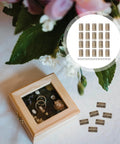 Miniature Iron Hinges 1.2 Inch Folding Decorative Hinges for Jewelry Boxes and Cabinet Hardware Antique Style Handy 50 Piece Set with 200 Screws for Wooden Furniture Restoration and DIY Projects shown near a jewelry box.