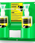 Portable Eye Wash Station Wall Mounted Emergency Eye Wash Kit With Two 16.09 Oz Bottles mounted on green backboard