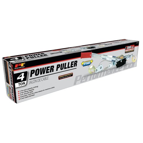 Box of Power Puller 4 Ton Capacity Heavy Duty Beast Cable Winch with illustration and features displayed
