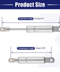 Heavy Duty Pair Of Four Inch Five Pound Gas Spring Lift Supports With Solid Carbon Steel Build, showing size details.