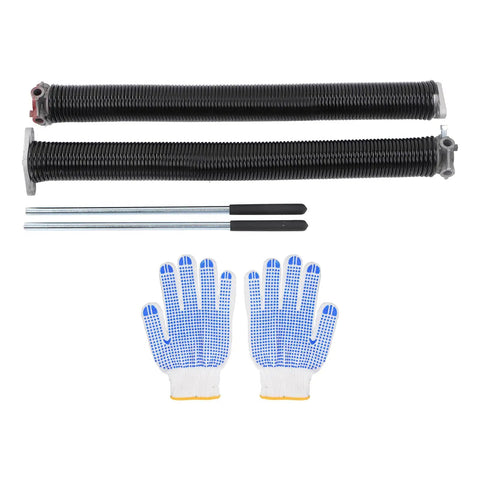 Upgrade Your Garage Door With This Tough Blaihild Torsion Spring Kit, Includes Two Heavy Duty Steel Rods And Safety Gloves For Easy DIY Repair Fixing Loose Doors Fast No Pros Needed. Two black garage door torsion springs, steel rods, and grip gloves