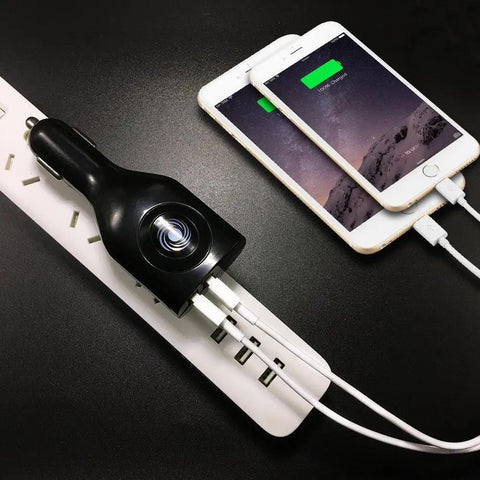 Straight Up Game Changer 2 Pack Dual USB Car Charger With Foldable Wall Adapter Portable Quick Charge Hub charging two iPhones.
