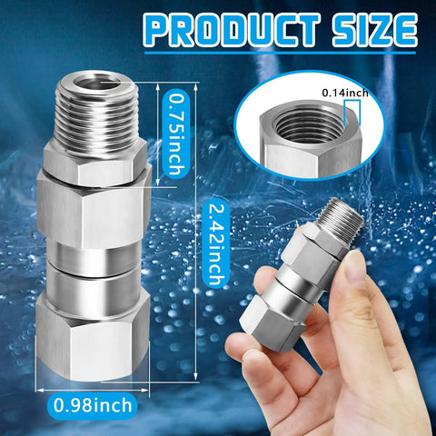Pressure Washer Swivel Fitting Three-Eighth NPT Stainless Steel 360 Degree Kink-Free Connector High-Pressure 5000 PSI Joint For Hoses Quick And Easy Attachment Durable Steel Build For Heavy-Duty Cleaning, 0.75in x 2.42in