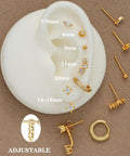 Six Pairs 14K Gold Plated Stud Earrings For Women With Hypoallergenic Cuff Cartilage Styles, Multi Piercing Friendly Dainty Stackable Set, Includes Tiny Hoops And Ball Earrings, Your Go To Gift Jewelry For Everyday Wear. Adjustable 3mm-18mm gold earrings set