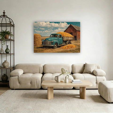Farm Truck With Corn And Barn Wall Art For Kitchen And Living Room Cozy Autumn Harvest Farmhouse Decor Vibe Framed 8x12 Inch Print