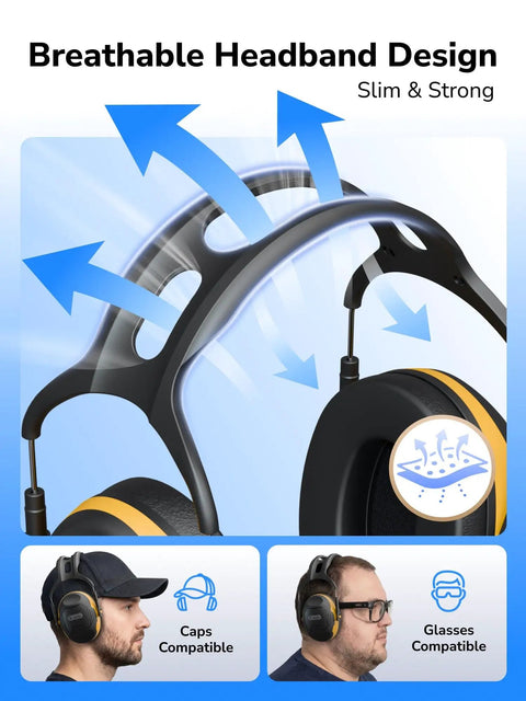 All-Day Comfy Noise Reduction Earmuffs For Adults And Kids, NRR28dB Hearing Protection with breathable headband design.