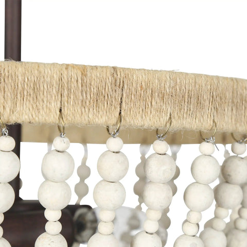 Close-up of wood beads on the Wood Beaded Semi Flush Mount Ceiling Light 3 Light Farmhouse Boho Style Cozy Chandelier