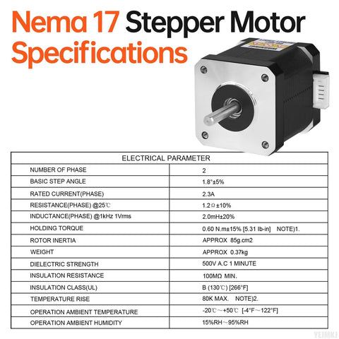 High-torque NEMA 17 stepper motor specifications and details
