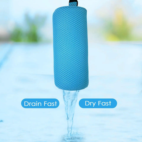 Two Pack Headrest Pillow For Patio Chaise Lounge With 3D Air Mesh And Elastic Band Quick Drying Washable Spa Pillow For Recliner Beach Chair Office Chair Blue highlighting quick drying feature.