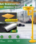 Floor Mounted Eyewash Station With Adjustable Water Flow, Rugged Stainless Steel, Anti-Oxidation Coating, Yellow Finish