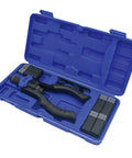 Rivet Nut Stud Setter Kit For Metal Projects with Metric and SAE options in blue case, showing installation tools and components.