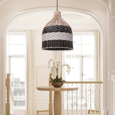 Rattan Pendant Light For Kitchen Island And Living Room And Bedroom Boho Woven Chandelier Handmade Ceiling Lamp With Safe Durable Build