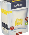 Box of AirClean 3D KK Vacuum Cleaner Bags For Miele Vacuums Replacement Filter Bags with image of the yellow bag visible