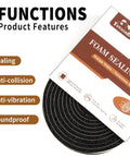 Rock Solid Open Cell Foam Tape Self Adhesive Sound Insulation Weather Stripping Gap Filler Heat Noise Reducer features packaging, sturdy design.