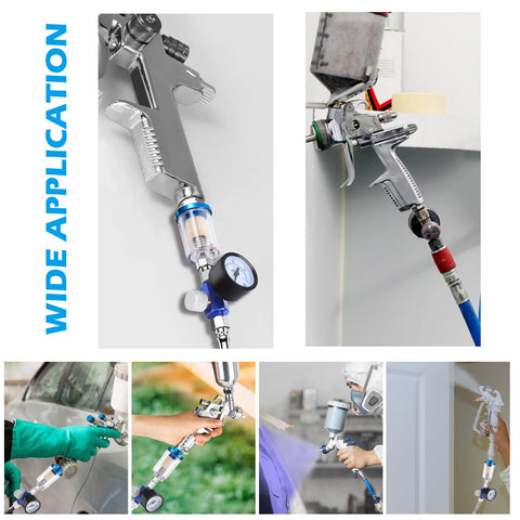 Universal One Quarter Inch Air Regulator Kit With Gauge For Pneumatic Spray Guns in use on various applications