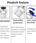 One Half Inch Push To Connect Air Fittings Quick Connect To Three Eighths NPT Male Straight Two Pack Works With Air And Water No Freezing Easy Install Heavy Duty Pneumatic Fittings For Home Shop And DIY Projects product features showing nickel-plated surface, sealing performance, and rotational design.