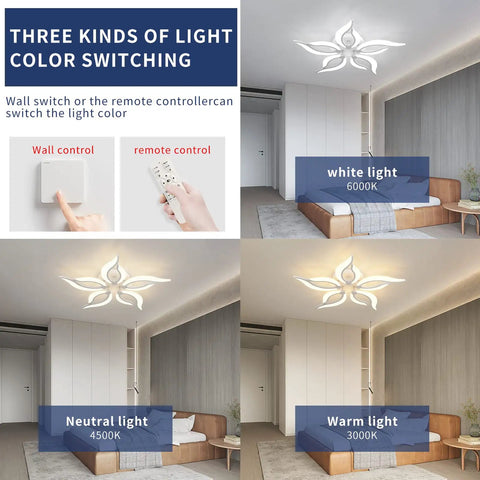 LED Ceiling Light With Remote 42W Dimmable Modern Flame Shape Flush Mount Chandelier Acrylic Fixture for color switching