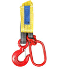Heavy Duty Web Sling Set Built Tough for Real World Lifts 3.3 Ft Single Leg Lifting Slings 6600 Lbs Capacity with Polyester Web and G80 Steel Hook 2 Pack, showing yellow webbing and red G80 hook close-up.