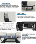 Upgraded Electric Stair Climbing Hand Truck With Heavy Duty Track Design, showing copper-core motor and alloy frame.