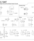 Engineering diagram of Universal Tub Trim Kit For Moen Showerscape Faucets, Brushed Brass Finish with parts dimensions