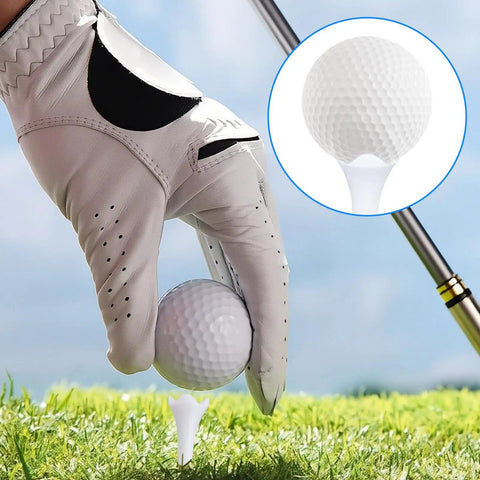 Golfer placing ball on 30 Pack 1.5 Inch Short Plastic Golf Tees With Four Prongs For Less Friction And Side Spin, outdoor view