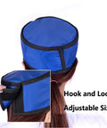 Back view of Pro Grade Lead Shielding Cap For Radiation Safety with hook and loop, 0.35/0.5 mm lead rubber, on person's head.