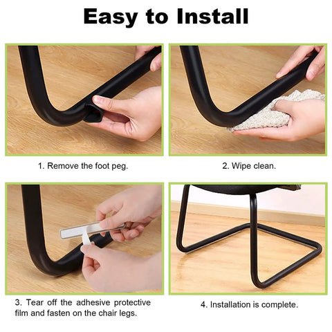 Step-by-step installation of Heavy Duty Furniture Sliders Strips Roll Right Out On Carpet Or Hardwood Floor on chair legs.