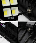 Built Damn Tough Heavy Duty LED Flood Light With Rock Solid Aluminum Body And Ultra Bright 6000K Cool White Glow Pumps Out Massive 600W Power And A Sweeping 140 Degree Spread For Serious Yard Work Or Job Sites close-up of LEDs and housing
