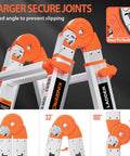 Frame Style 4 Step Extension Ladder, 11.4 Ft Telescoping Aluminum With Anti Slip Stabilizer Bar, 330 Lb Load, Multi Position Ladder For Stairs, Home, Roof, Outdoor Projects, Easy Open And Stable Setup, close-up joint detail