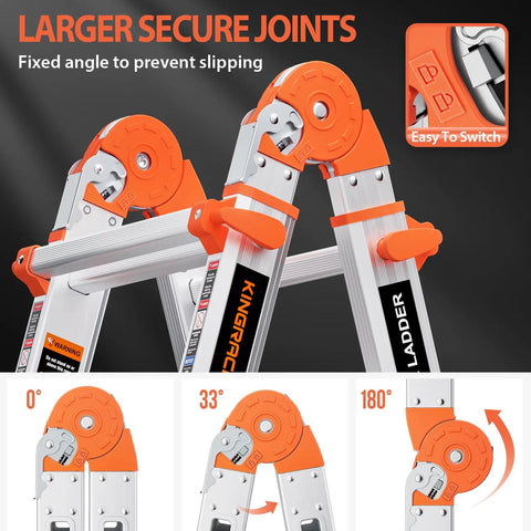 Frame Style 4 Step Extension Ladder, 11.4 Ft Telescoping Aluminum With Anti Slip Stabilizer Bar, 330 Lb Load, Multi Position Ladder For Stairs, Home, Roof, Outdoor Projects, Easy Open And Stable Setup, close-up joint detail