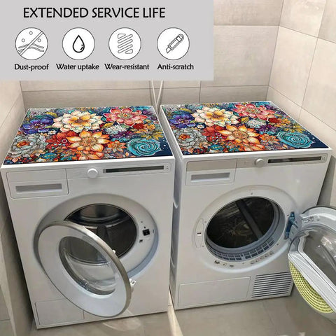 Non Slip Washer And Dryer Top Protector Mat 23.6 By 19.7 Inches Boho Flower Design Dust Proof Washing Machine Cover on appliances