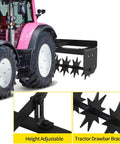 Tow Behind Lawn Aerator 32 Inch Heavy Duty Core Aerator Tool With Universal Hitch For Tractors And Zero Turn Mowers attached to pink tractor