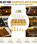 Solid Chicago Screw Assortment Kit With 90 Complete Sets Across 6 Essential Sizes M5 Binding Posts And Rugged Carbon Steel Hardware displayed with leather crafts and projects.