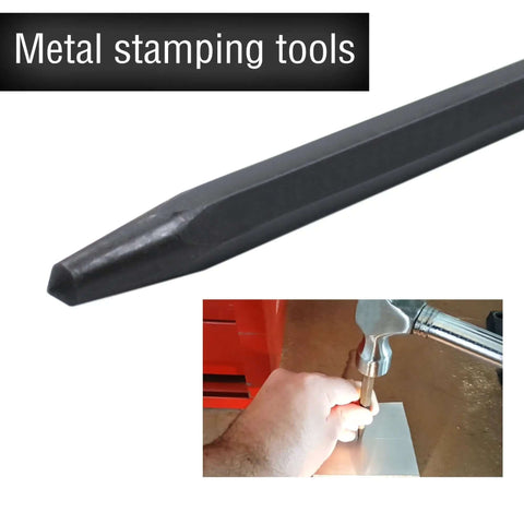Center Punch Kit Four Piece Set For Metal Marking in use for precise metal stamping on steel and aluminum surfaces.