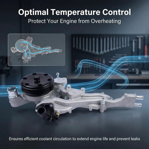 Direct Fit Water Pump Assembly For Chevy Silverado GMC Sierra Cadillac Escalade Tahoe Suburban Yukon 4.3L 5.3L 6.2L Engine built tough for optimal temperature control.